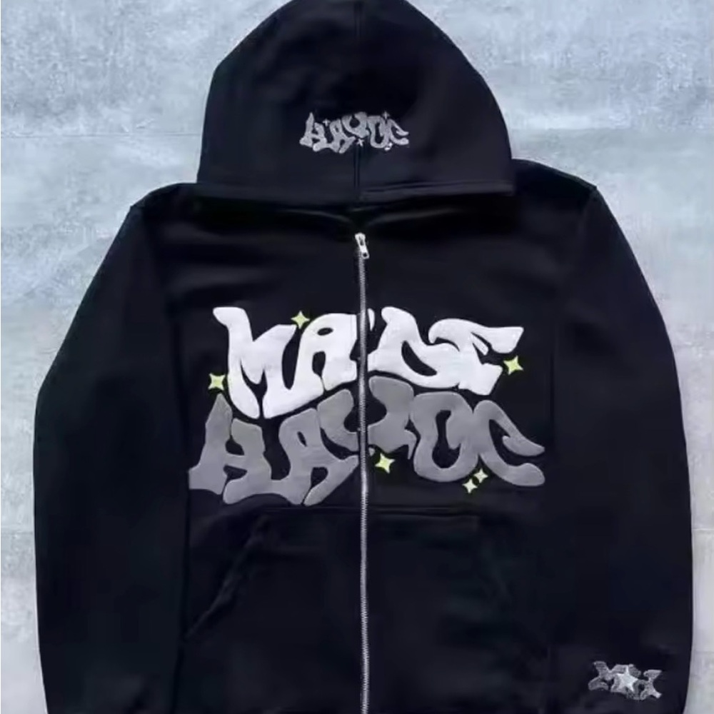 Men's Black Graphic Zip-Up Sweater